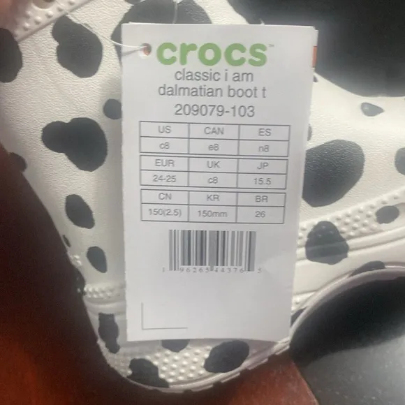 🆕 CROCS Kids CLASSIC “I AM DALMATIAN” Rain Boot TODDLER C 8 ⚫️⚪️ Unisex