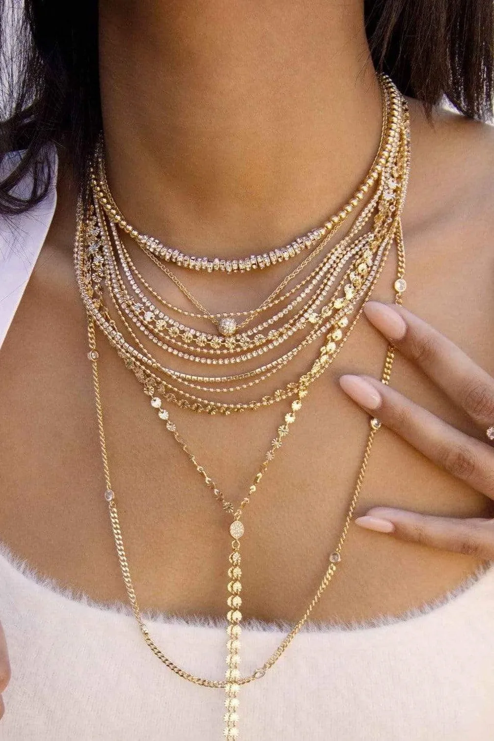 18k Crystal Multi Layer Necklace