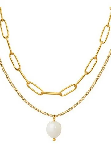 18K Stainless Steel Tarnish Free Pearl Necklace