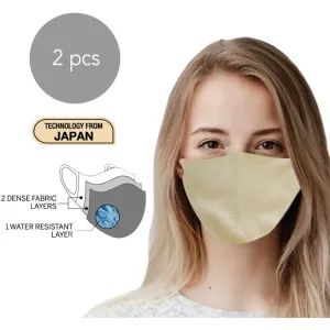 3-Layers Cloth Face Masks - Tan Color (Medium Size) - Breathable, Water-Resistant, Multi-Use - Pack of 2