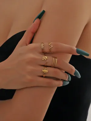 5pcs Multi-Layer Wave Leaf Palm Rings