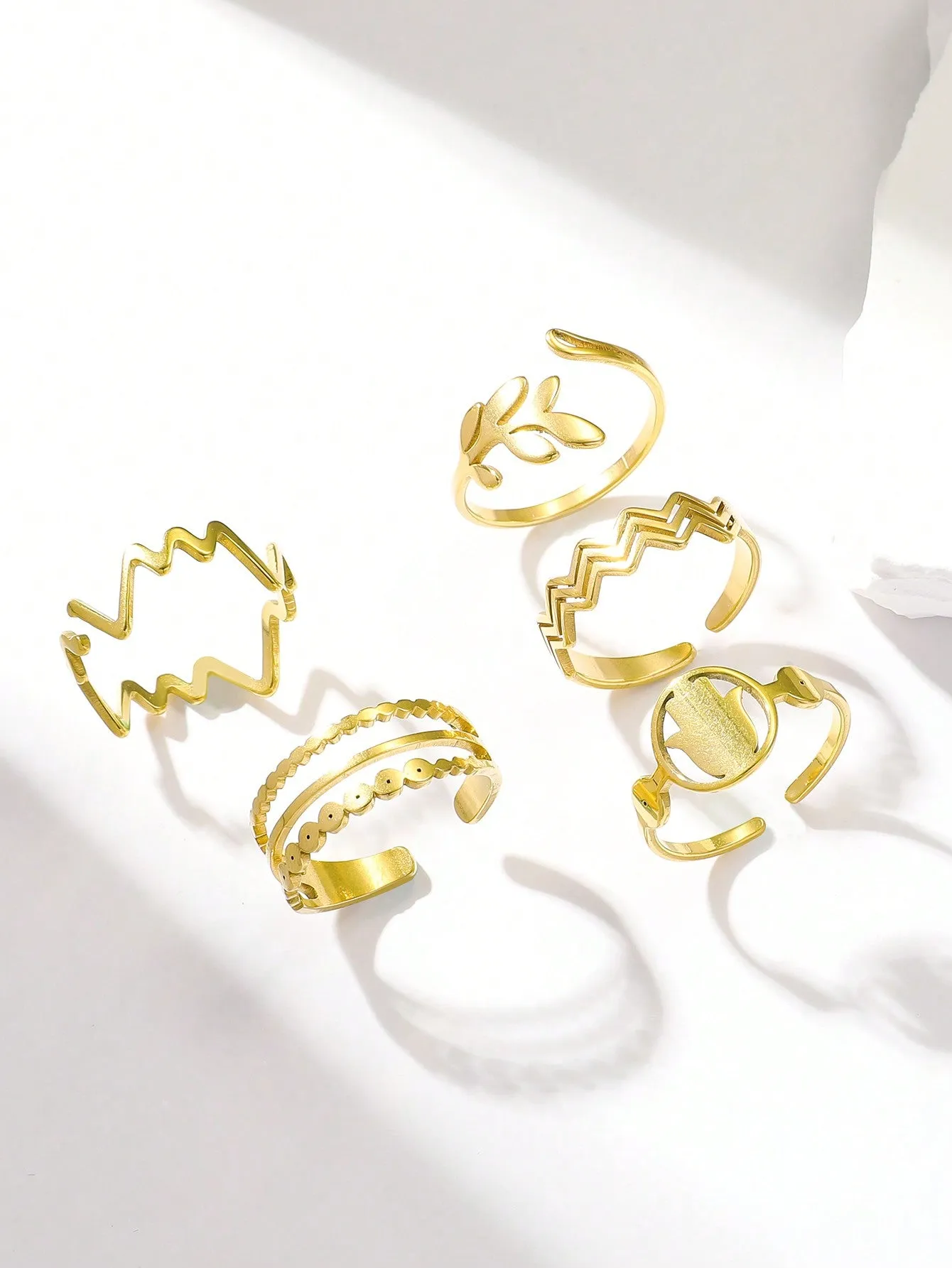 5pcs Multi-Layer Wave Leaf Palm Rings