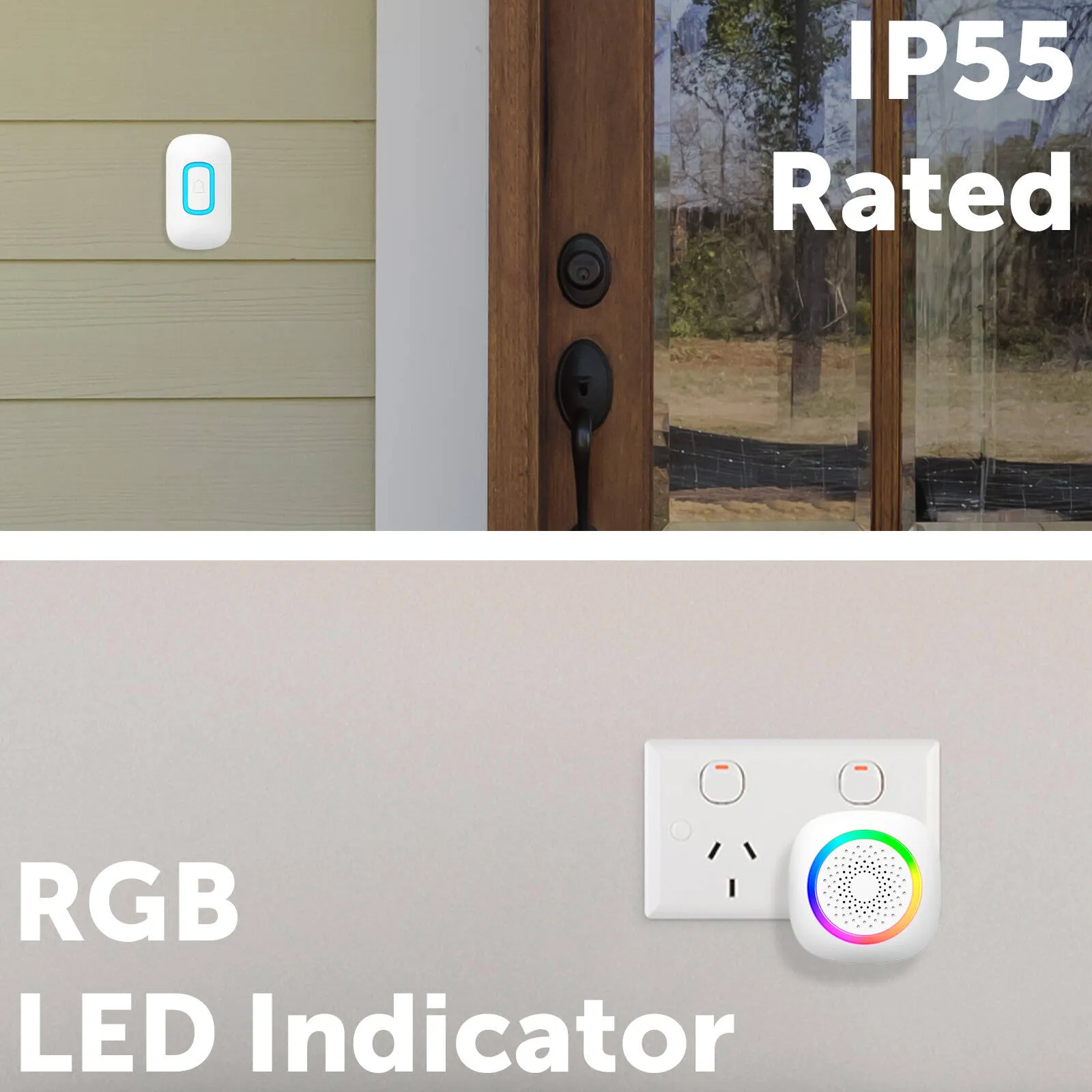 Arlec 200m White Wireless Plug-in RGB Door Chime with Push Button