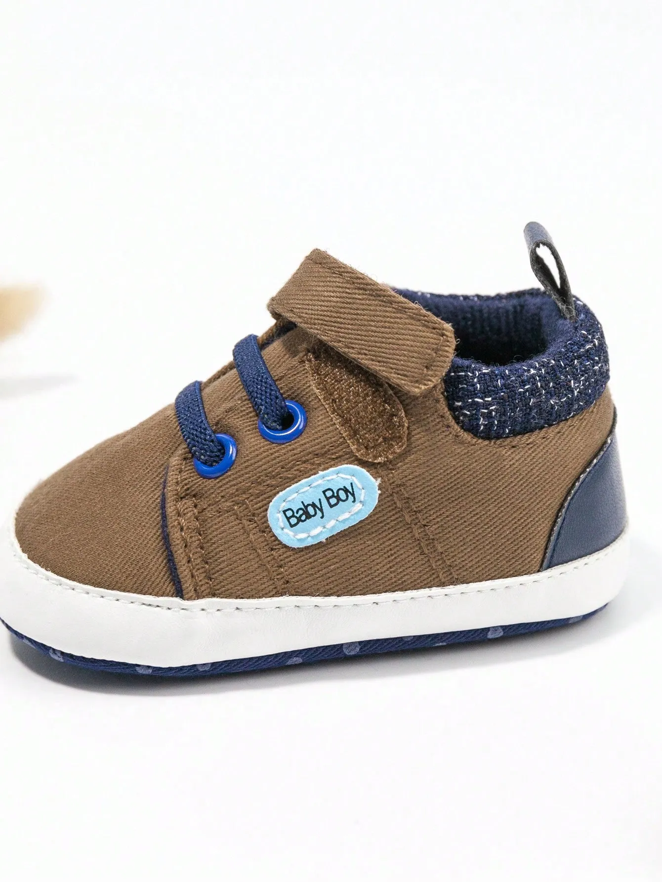 Baby Boy Letter Patch Hook-and-loop Fastener Strap Sneakers- FD