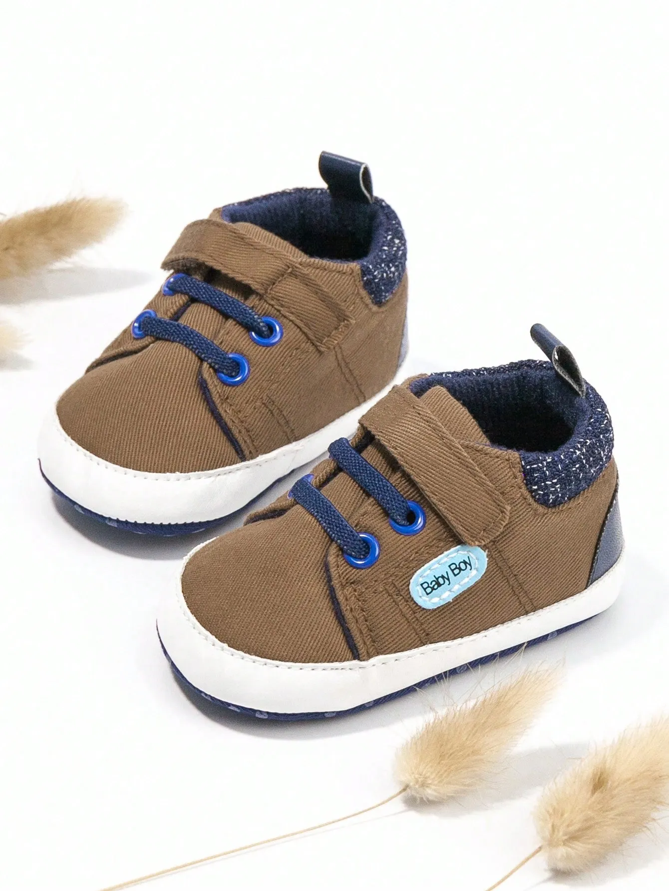 Baby Boy Letter Patch Hook-and-loop Fastener Strap Sneakers- FD