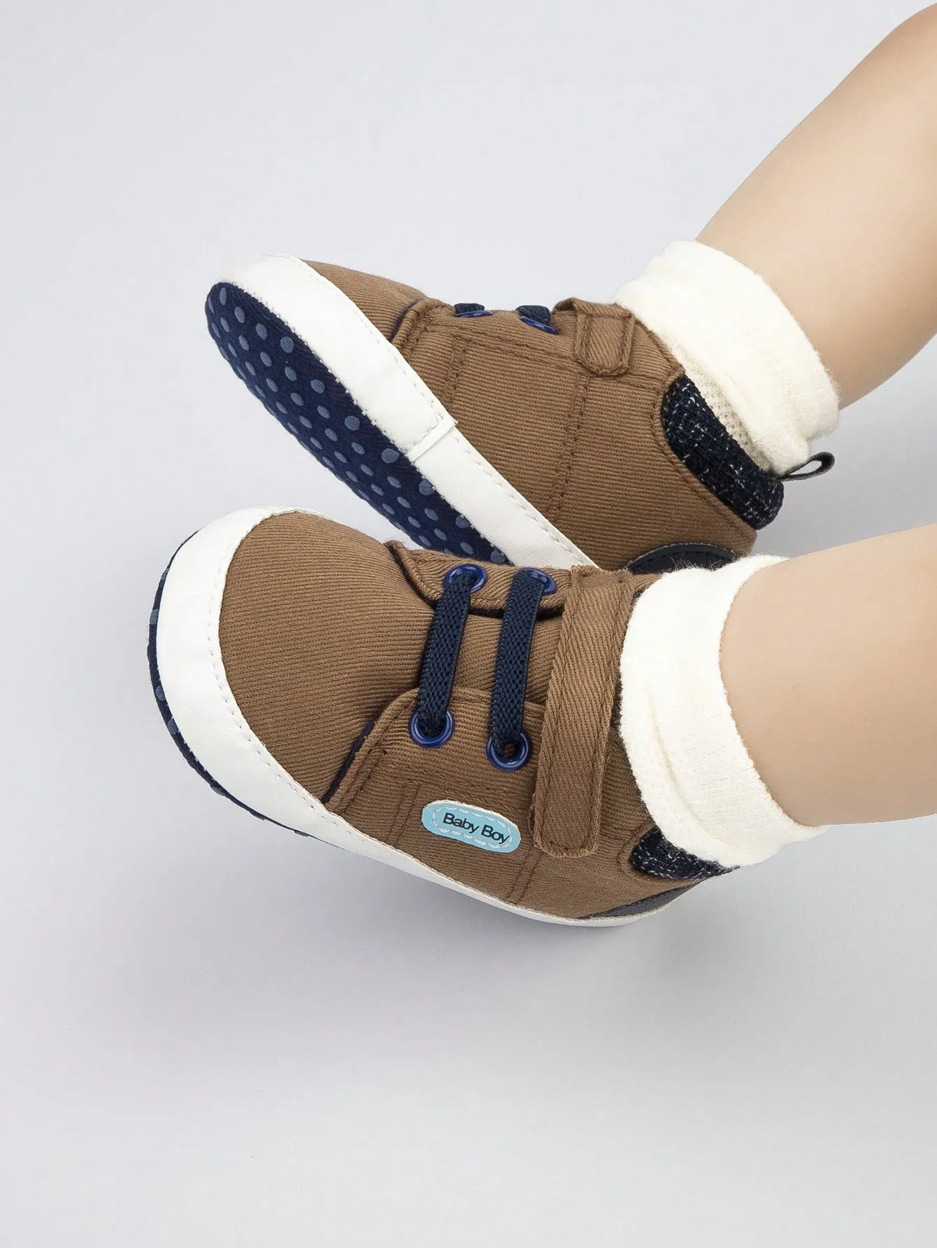 Baby Boy Letter Patch Hook-and-loop Fastener Strap Sneakers- FD
