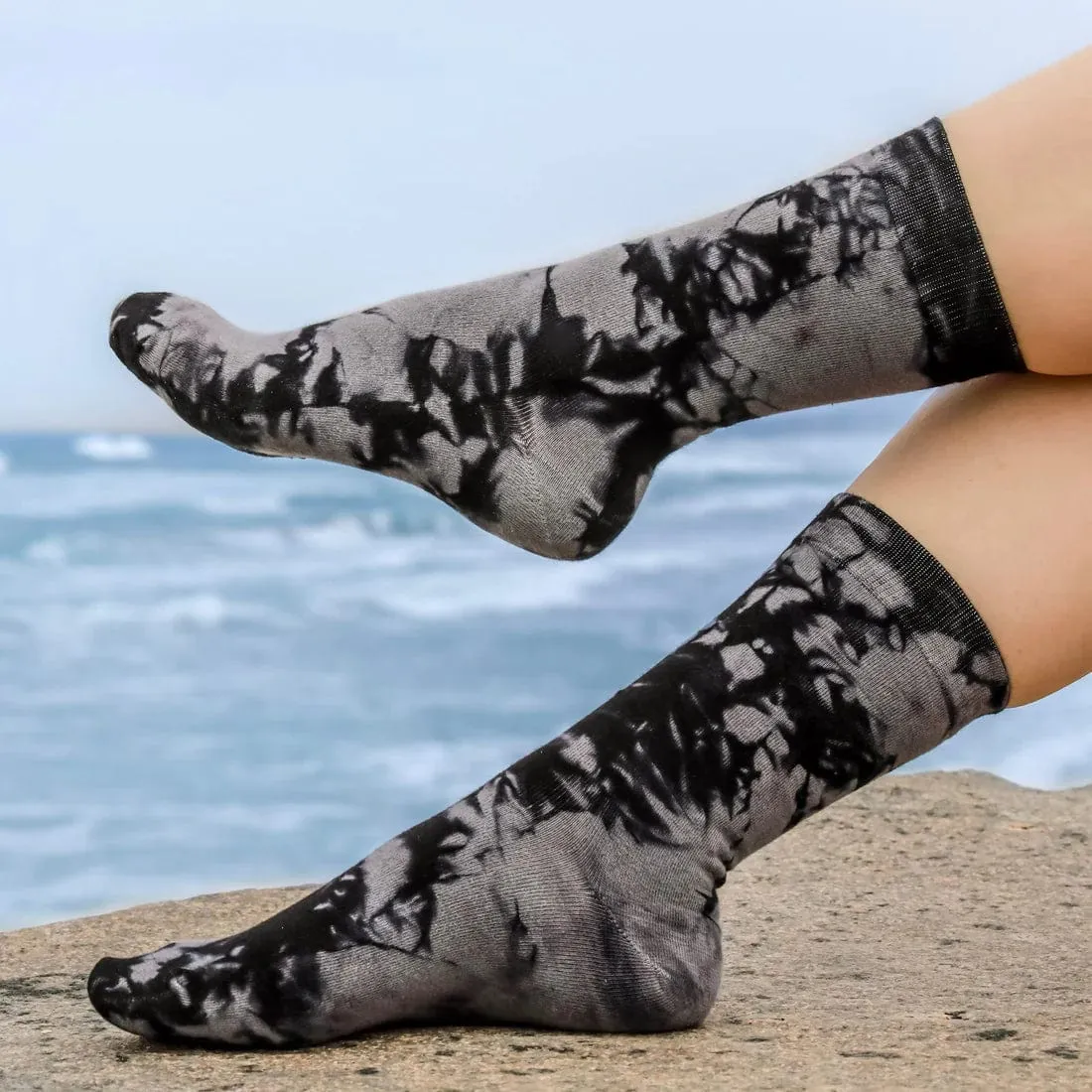 Bambukas Black and Grey Tie Dye Crew Socks