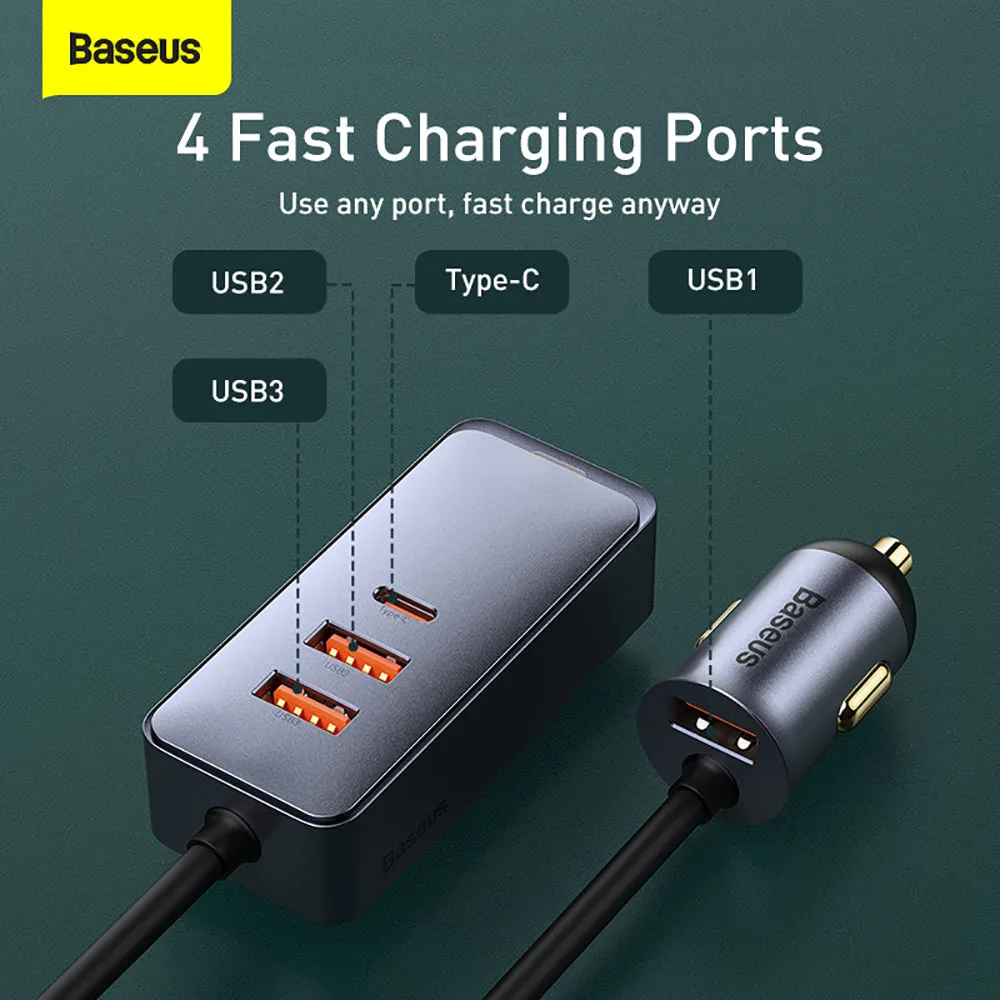 Baseus PPS Multi-port Fast Charging Car Charger with Extension Cord - 120W