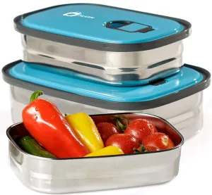 Bento Lunch Box Food Container Storage Set 3 In 1. Leak Proof Stainless Steel Can with Lids. Healthy Takeaway - Kids - Adults For Outdoor Meals. FREE BONUS-Enjoy Fun & Decorative Stickers. BPA Free