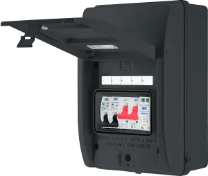 BG CFEV2 IP65 Weatherproof Metal EV Charger Circuit Protection with 100A Main Switch, 40A B Curve MCB & Type 2 SPD