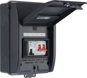 BG CFEV6 5 Module IP65 Weatherproof Grey Metal EV Charger Circuit Protection with 100A Main Switch, 40A B Curve MCB & Type 2 SPD