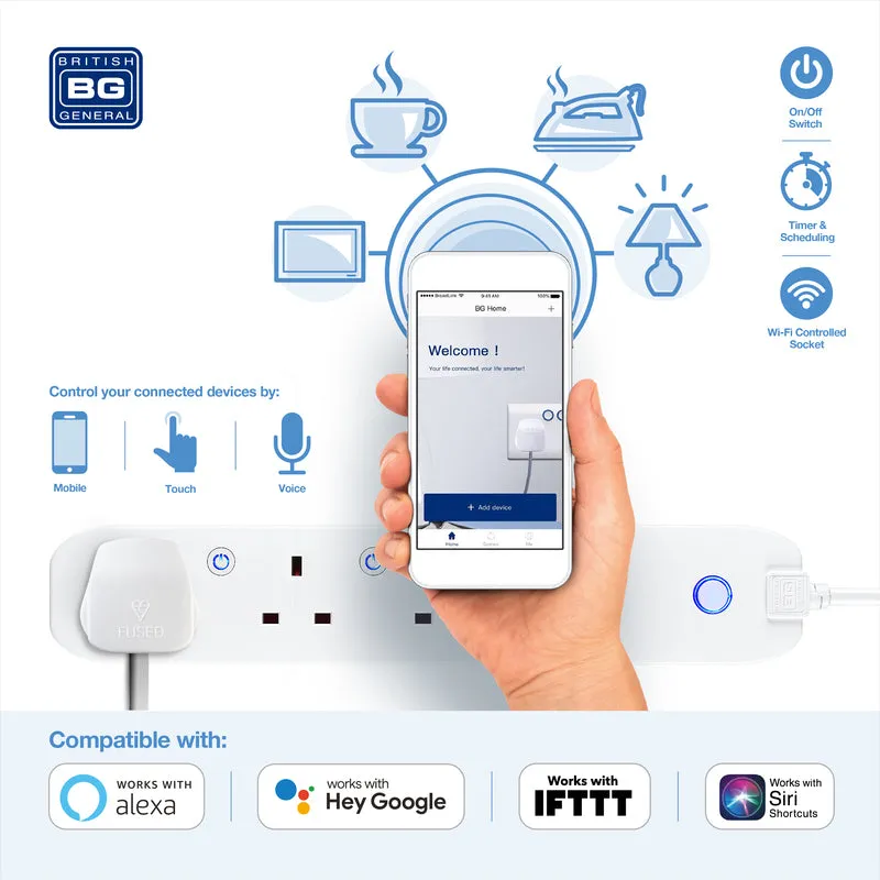 BG EHC31 3 Socket 1m 13A Smart Extension Lead White
