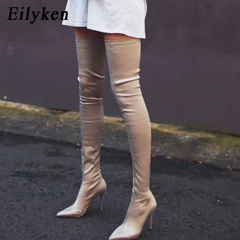 Black Thigh High Boots Over The Knee Elastic Stretch Boots Women Sexy Thin Heels Sock Boots