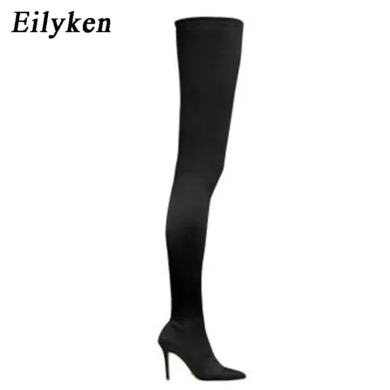 Black Thigh High Boots Over The Knee Elastic Stretch Boots Women Sexy Thin Heels Sock Boots