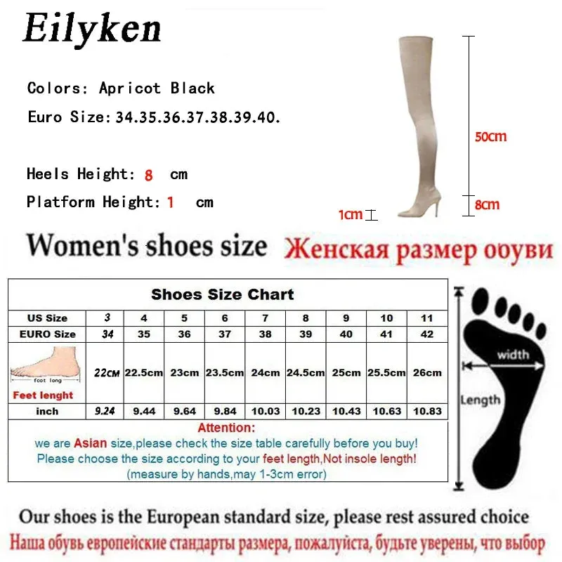 Black Thigh High Boots Over The Knee Elastic Stretch Boots Women Sexy Thin Heels Sock Boots