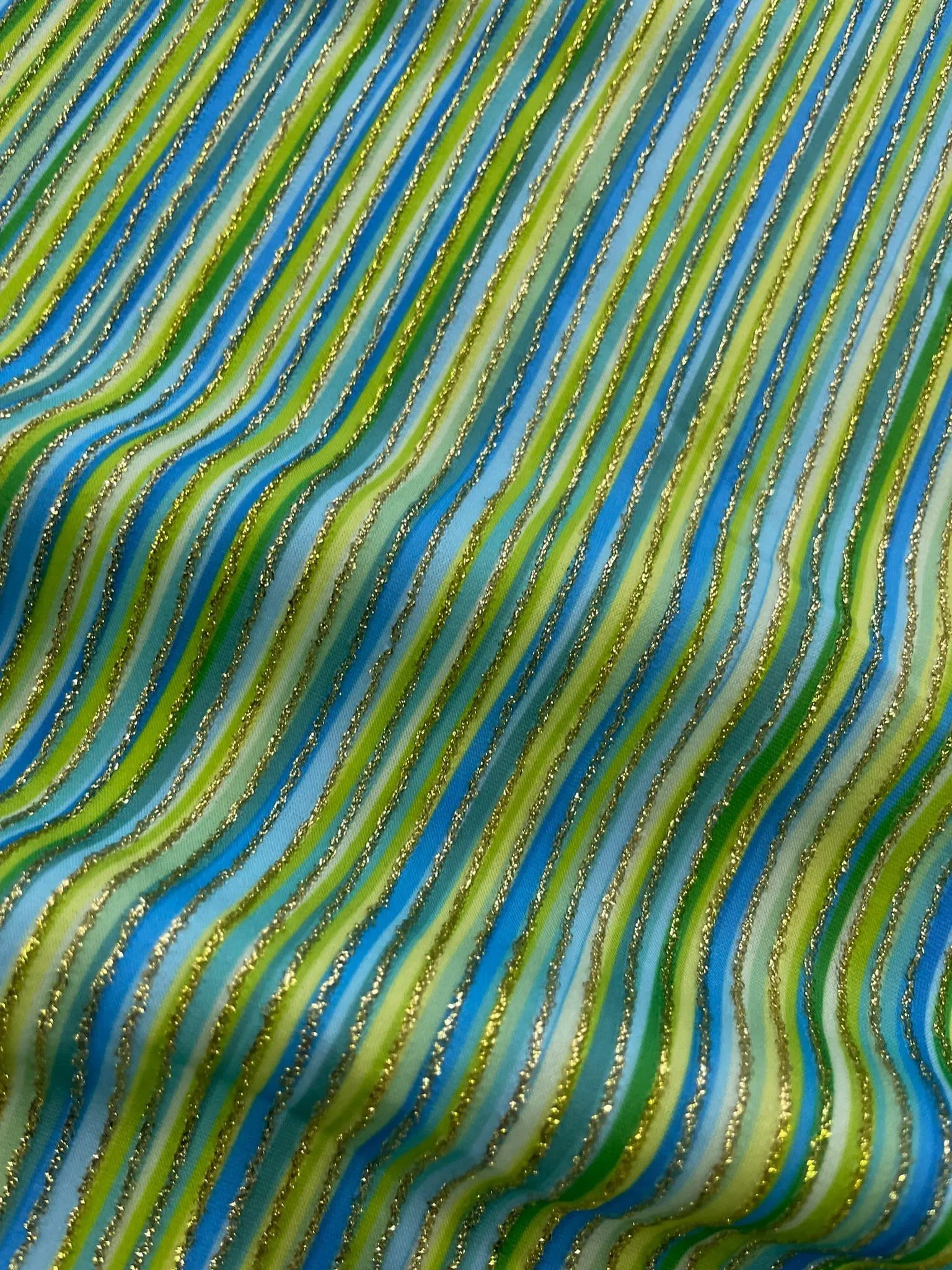 Blue Green Striped Shimmer Ottoman Fabric - Versatile 4-Way Stretch