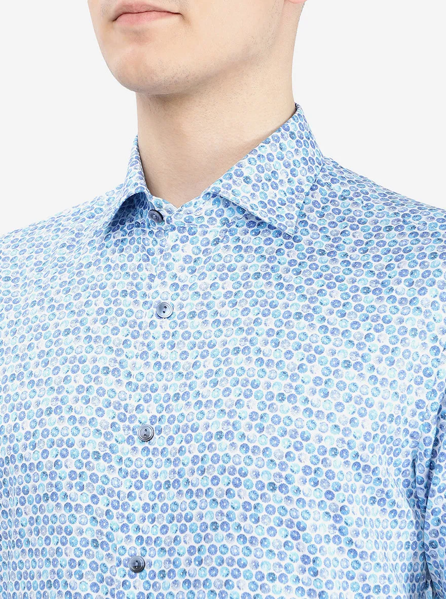 Blue Printed Slim Fit Party Wear Shirt | Wyre
