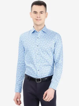 Blue Printed Slim Fit Party Wear Shirt | Wyre