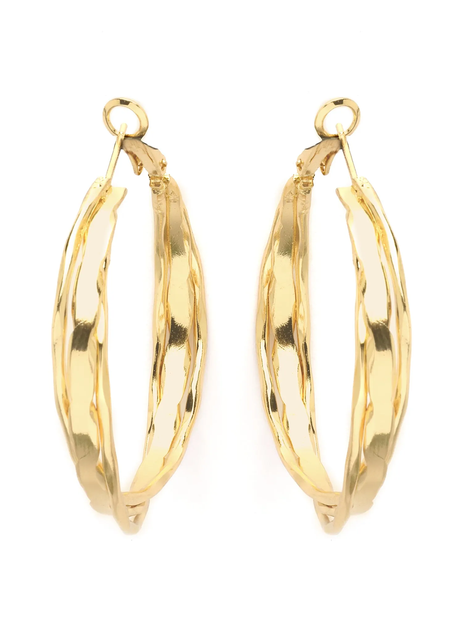 Bohey by KARATCART Gold Plated Contemporary Multi-Layer Hoop Earrings