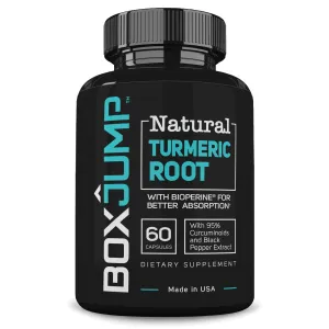 BoxJump Raíz de cúrcuma natural con bioperina y 95% de curcuminoides estandarizados (suministro de 30 días, 60 unidades)