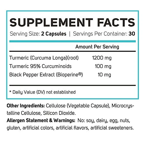 BoxJump Raíz de cúrcuma natural con bioperina y 95% de curcuminoides estandarizados (suministro de 30 días, 60 unidades)