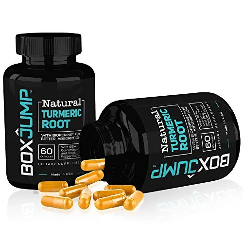BoxJump Raíz de cúrcuma natural con bioperina y 95% de curcuminoides estandarizados (suministro de 30 días, 60 unidades)