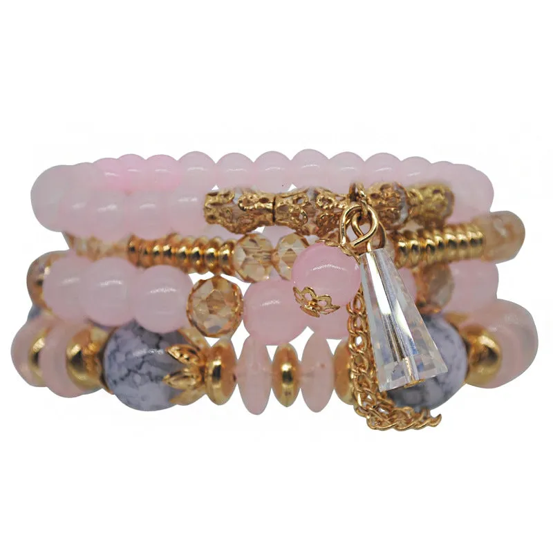 Bracelet Handmade Beaded Gold Multi-layer Ring Elastic Rope Crystal Bracelet