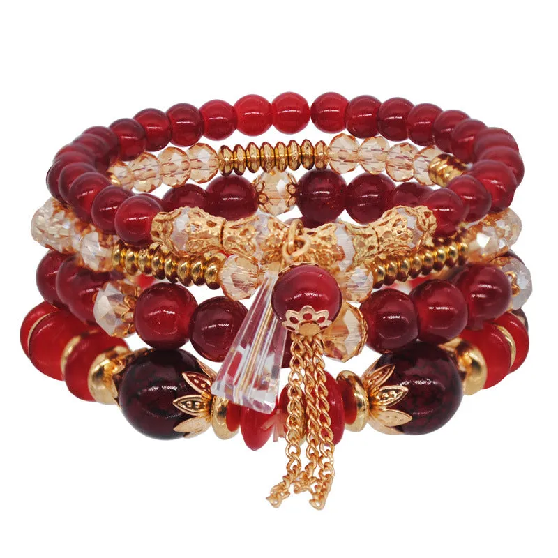 Bracelet Handmade Beaded Gold Multi-layer Ring Elastic Rope Crystal Bracelet