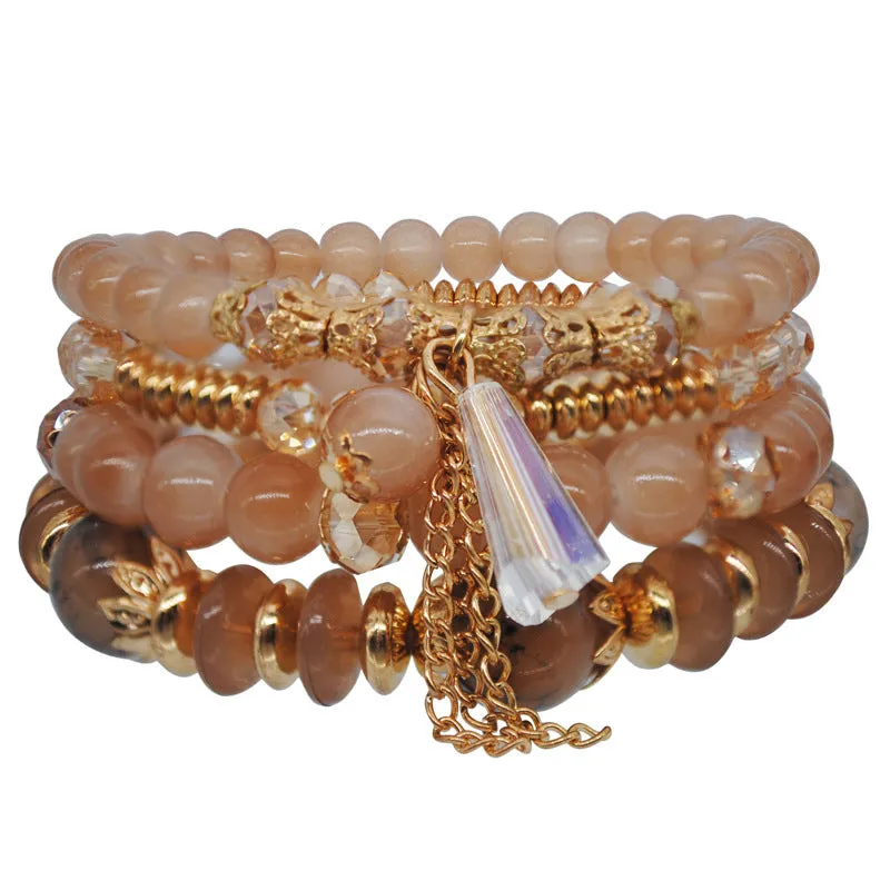 Bracelet Handmade Beaded Gold Multi-layer Ring Elastic Rope Crystal Bracelet