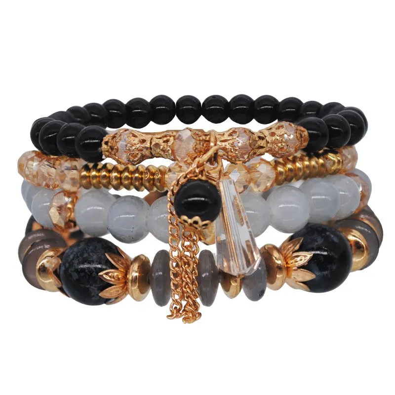 Bracelet Handmade Beaded Gold Multi-layer Ring Elastic Rope Crystal Bracelet