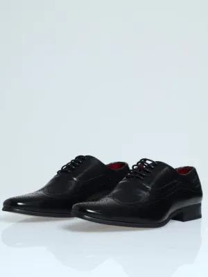 Brogue Detail Apron Lace Up Oxford Loafer - Black