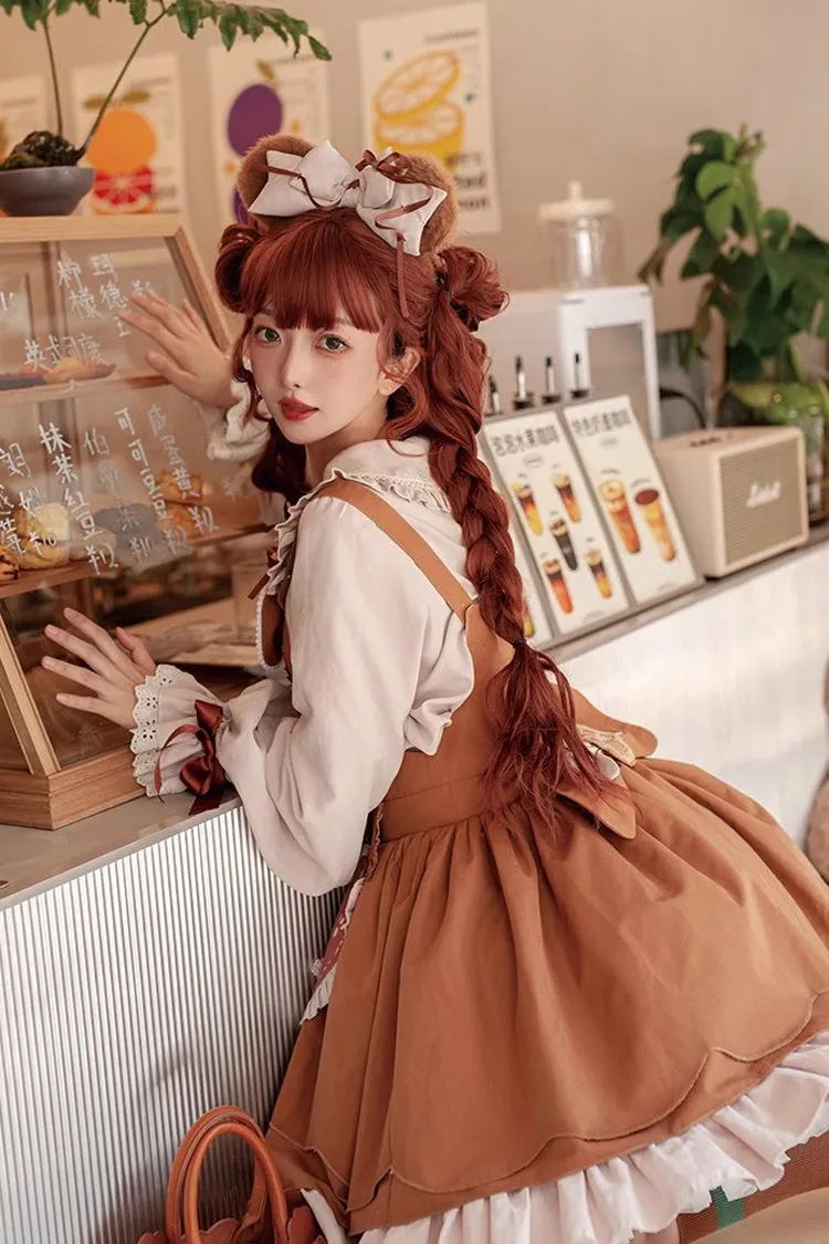 Brown Cookie Bear Multi-layer Print Ruffle Bowknot Sweet Lolita Dress