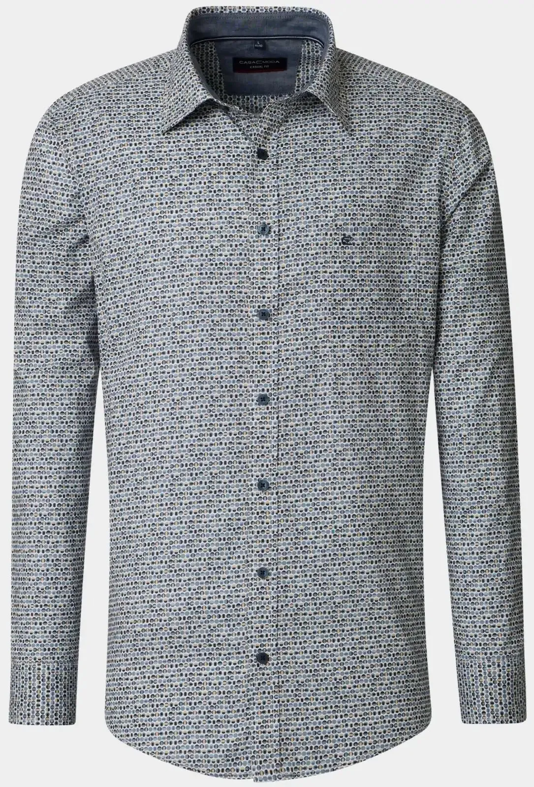 Casa Moda Long Sleeve Shirt Casual Fit Blue Circle Print