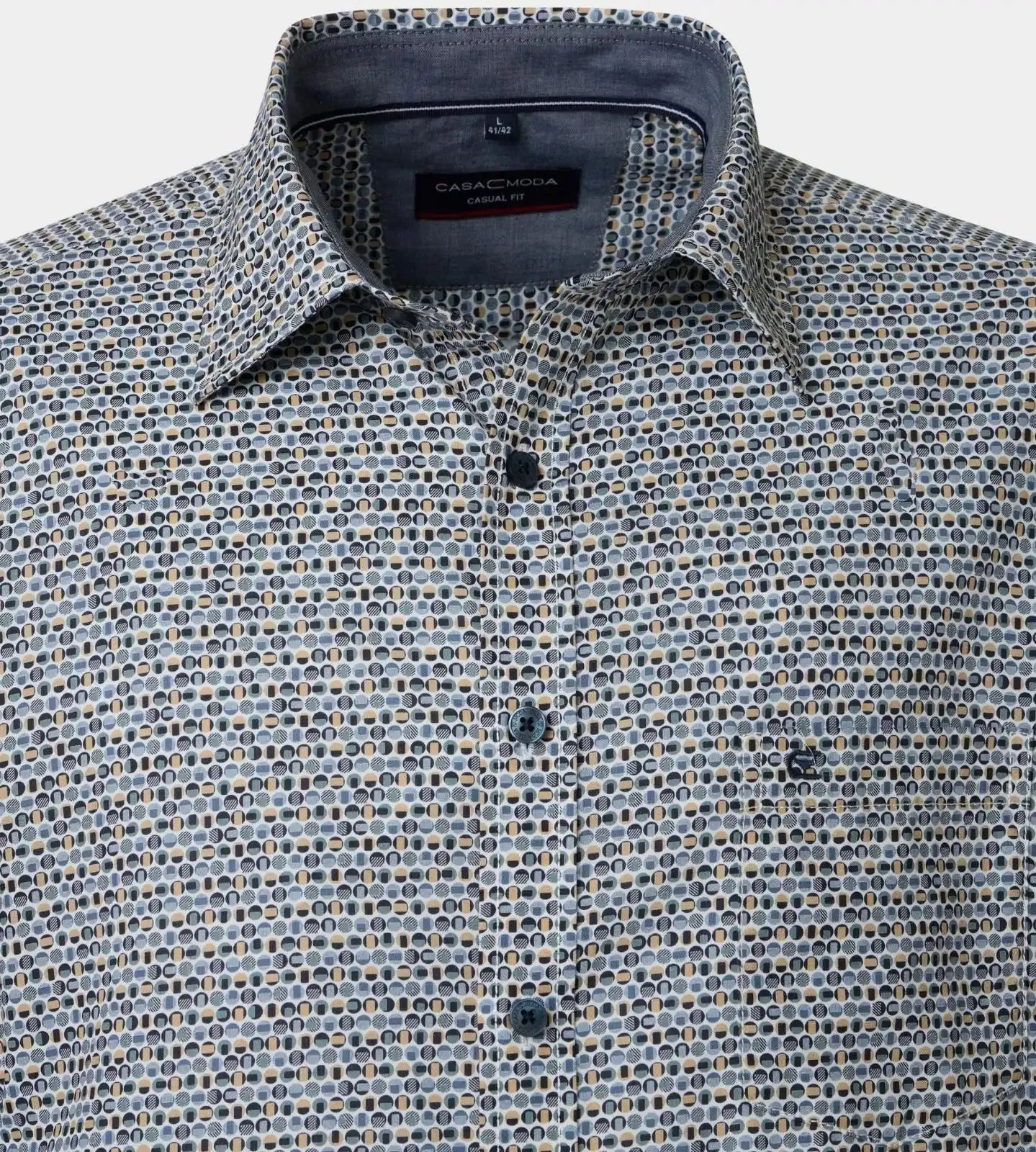Casa Moda Long Sleeve Shirt Casual Fit Blue Circle Print