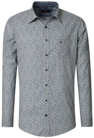 Casa Moda Long Sleeve Shirt Casual Fit Blue Circle Print