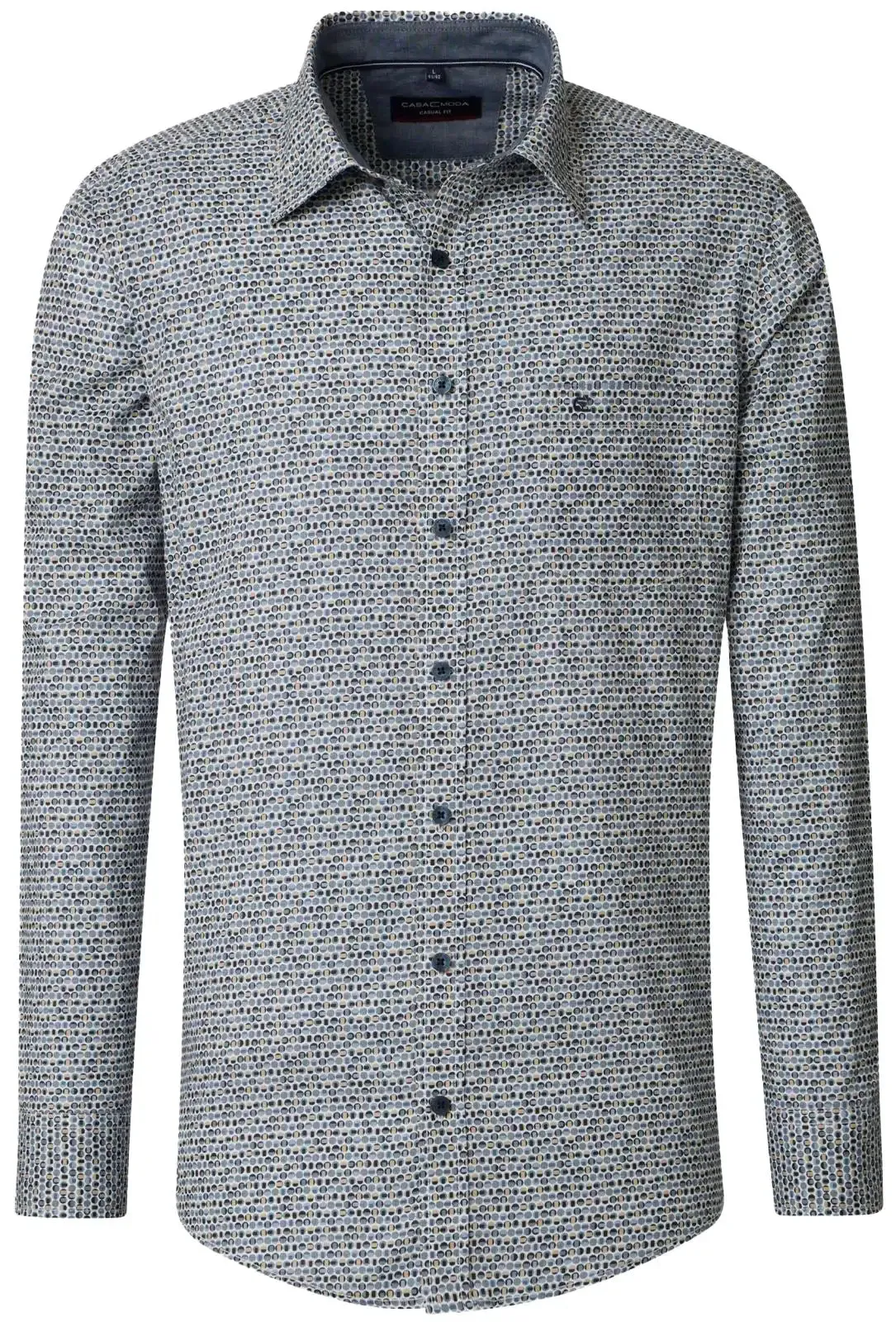 Casa Moda Long Sleeve Shirt Casual Fit Blue Circle Print