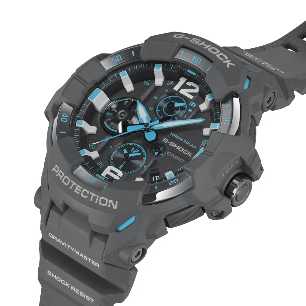 Casio G Shock Mog Gravity Master Solar Bluetooth Dual Stopwatch 200M Water Resistant Black W/ Blue Accent el Resin GRB300-8A2