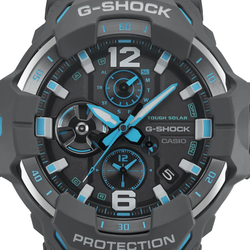 Casio G Shock Mog Gravity Master Solar Bluetooth Dual Stopwatch 200M Water Resistant Black W/ Blue Accent el Resin GRB300-8A2