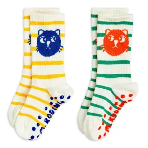 Cats 2-Pack Anti-Slip Socks by Mini Rodini