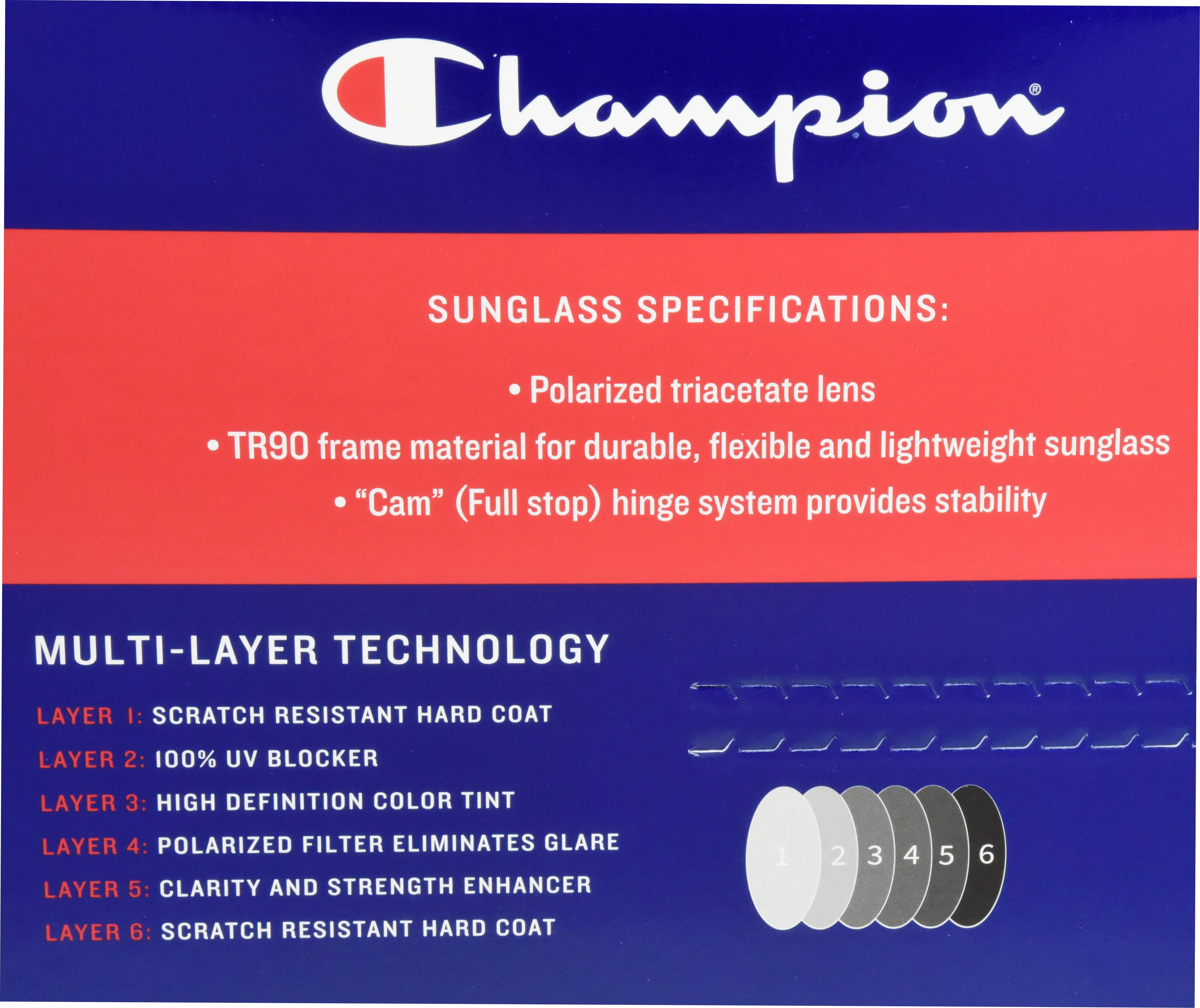 Champion Sunglasses CUTR2023CAOI Polarized Optical Quality 6 Layer Lens