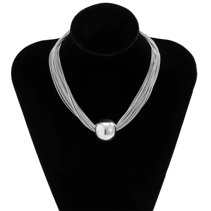 Classy Big Ball Multi-layer Choker Collarbone Chain Necklaces