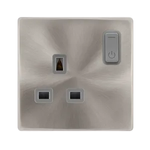 Click Definity Complete SFBS30035GY 13A 1G RF Smart Socket - Brushed Steel - Grey Insert