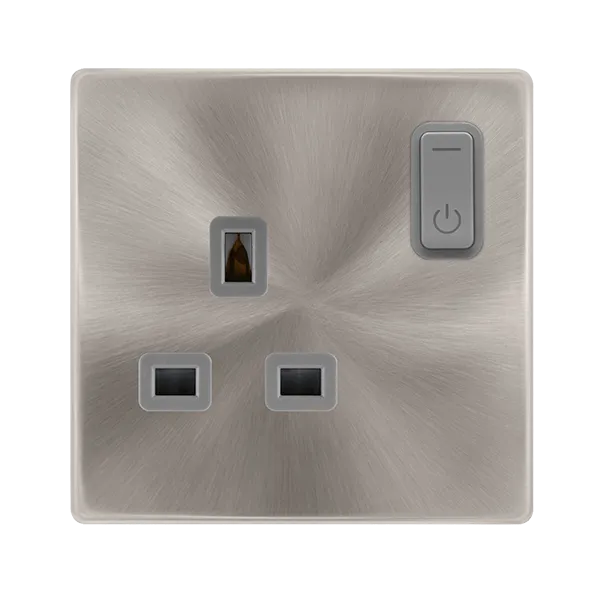 Click Definity Complete SFBS30035GY 13A 1G RF Smart Socket - Brushed Steel - Grey Insert