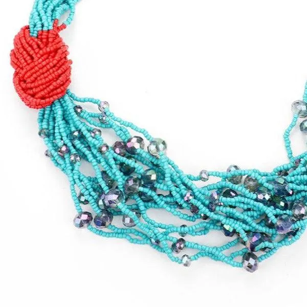 Crystal Seed Bead Cluster Knot Collar Necklace