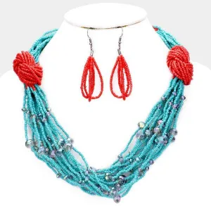 Crystal Seed Bead Cluster Knot Collar Necklace