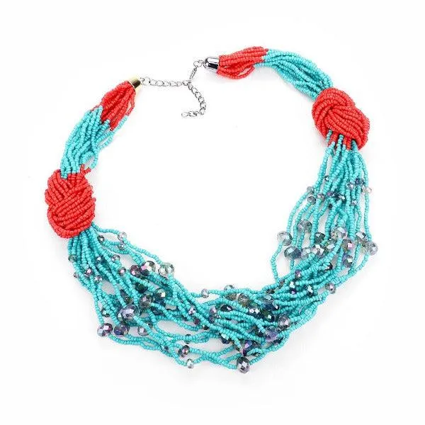 Crystal Seed Bead Cluster Knot Collar Necklace