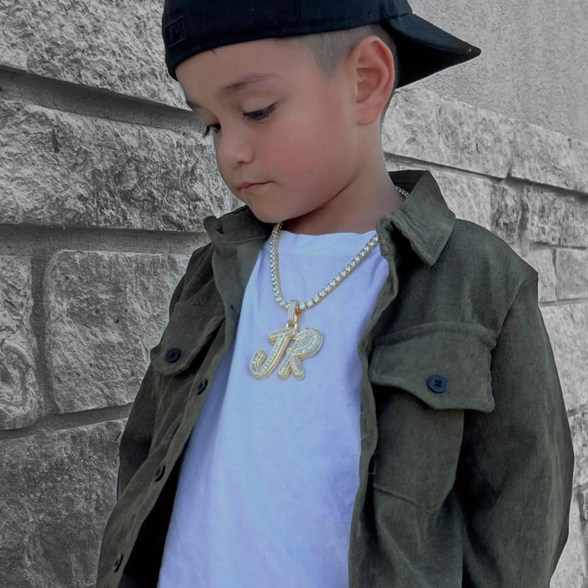 Custom Youth Iced Out Multi-layer Baguette Font Pendant
