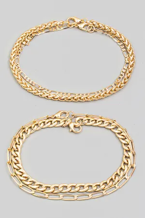 Dainty Mixed Chain Bracelets in Gold