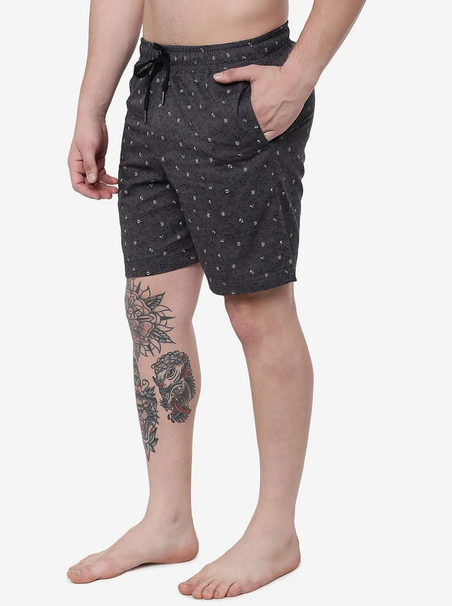 Dark Grey Printed Regular Fit Shorts | JadeBlue