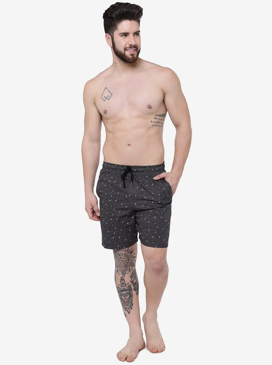Dark Grey Printed Regular Fit Shorts | JadeBlue